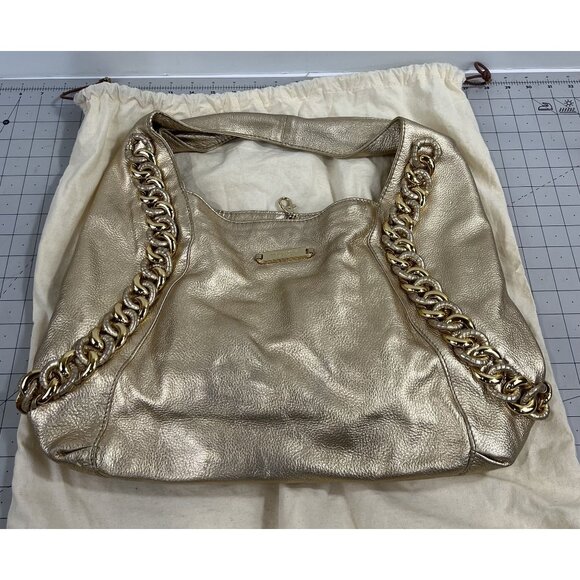 Michael Kors Gold Leather Shoulder Bag w/ Chain Accent & Canvas Storage Bag MK - Picture 1 of 13